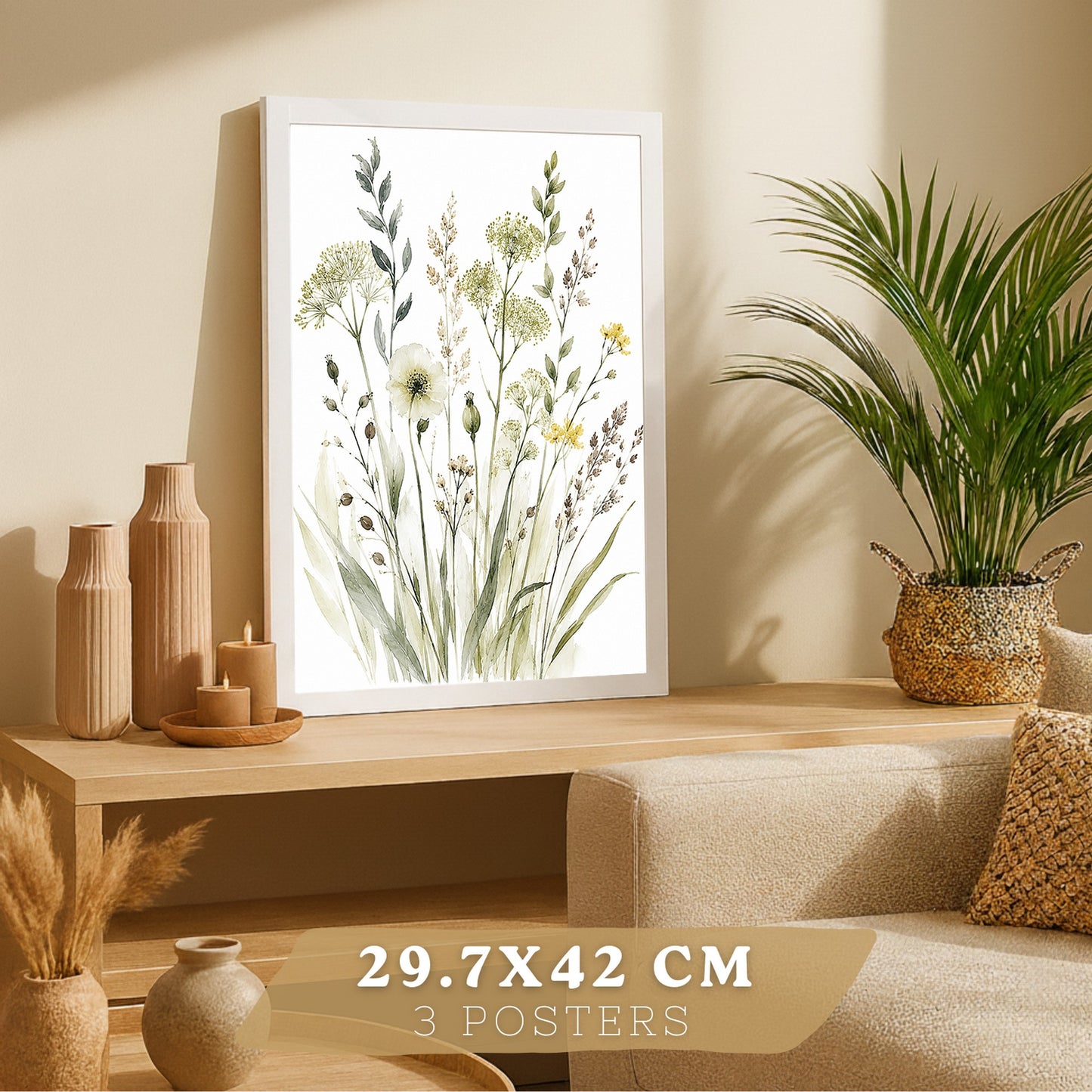 Posters Botánicos de Flores Silvestres con Arte Floral Verde Salvia