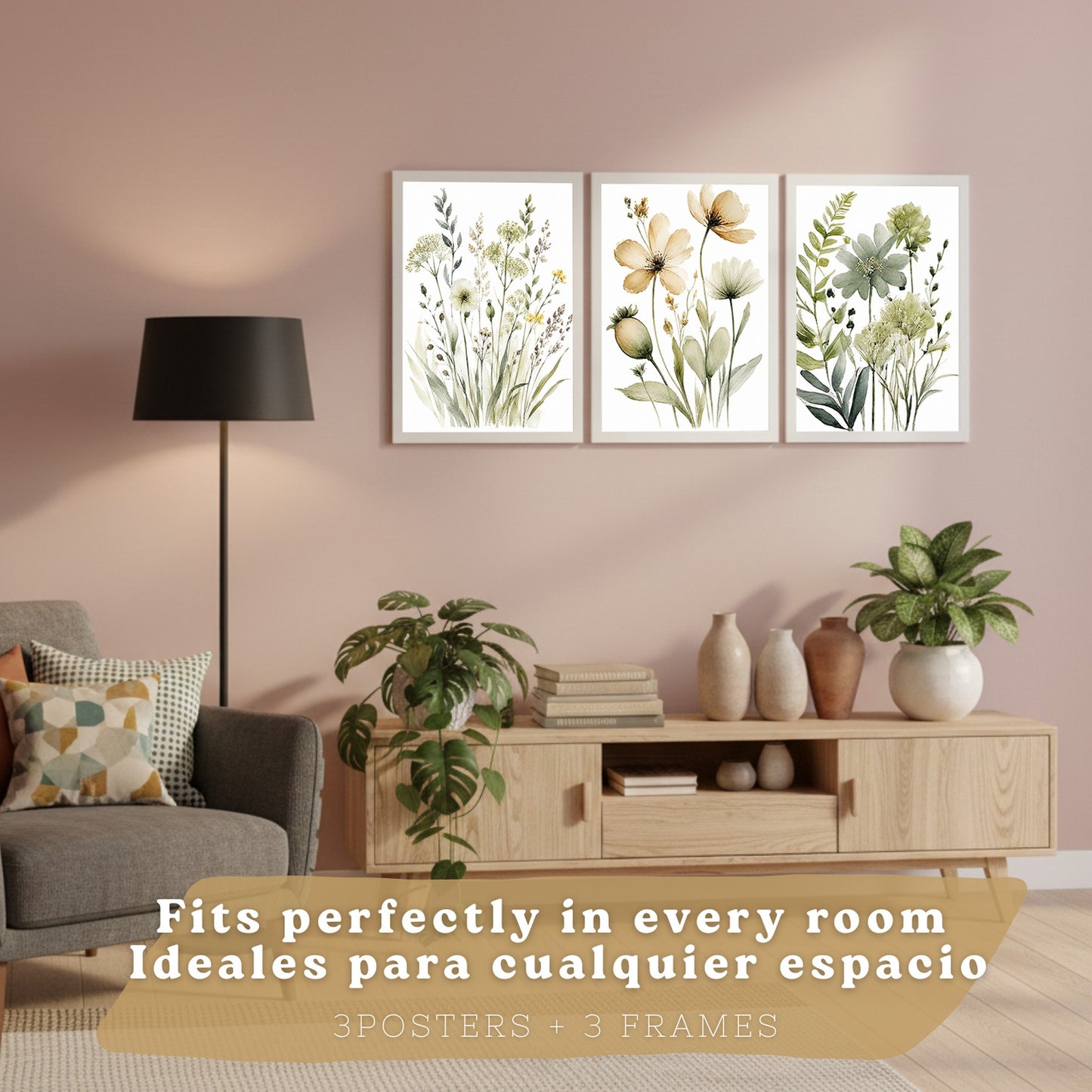 Posters Botánicos de Flores Silvestres con Arte Floral Verde Salvia
