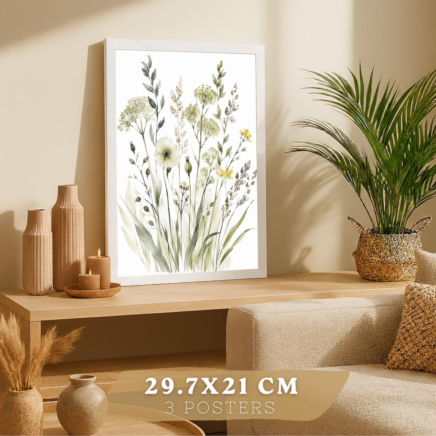 Posters Botánicos de Flores Silvestres con Arte Floral Verde Salvia