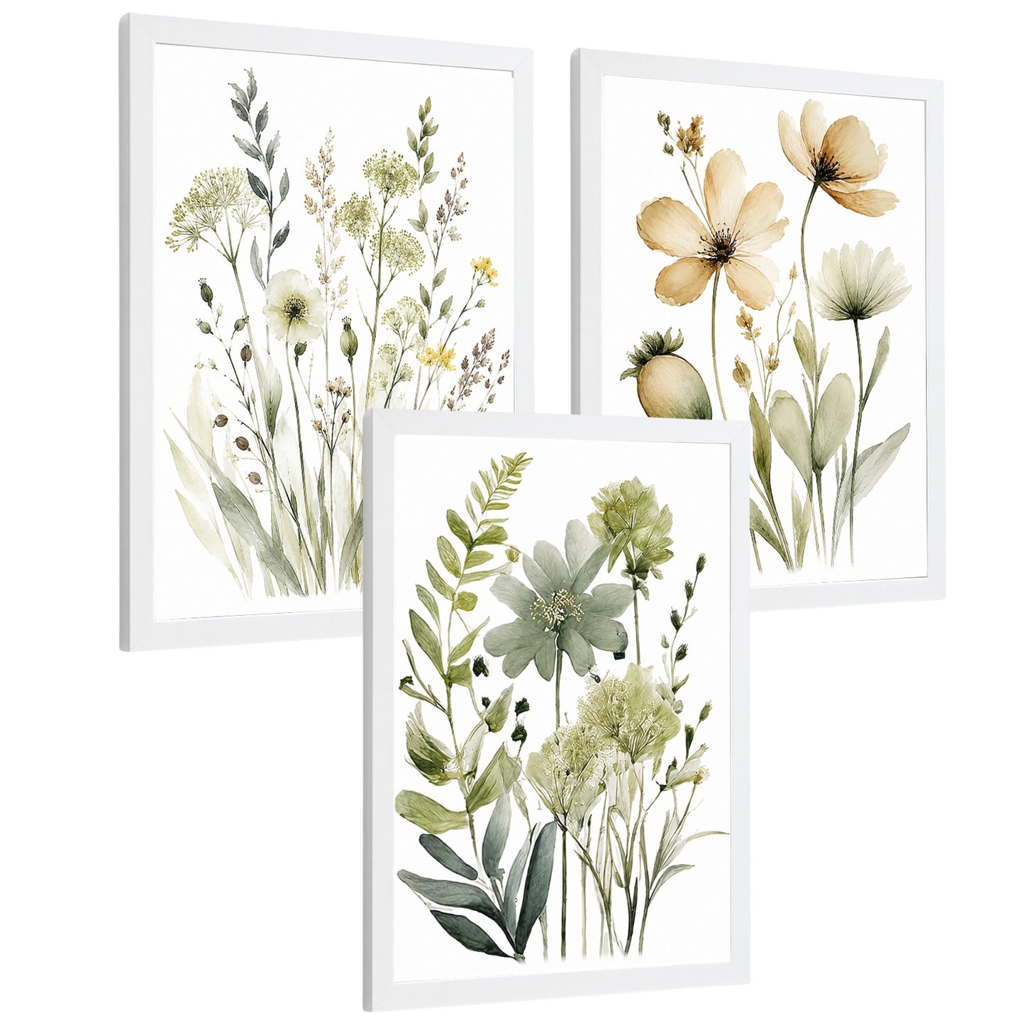Posters Botánicos de Flores Silvestres con Arte Floral Verde Salvia