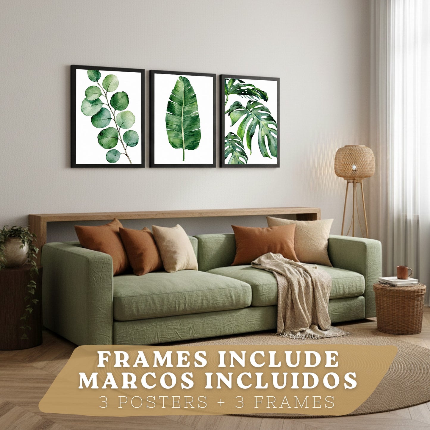 Posters Botánicos Tropicales con Eucalipto, Banano y Monstera