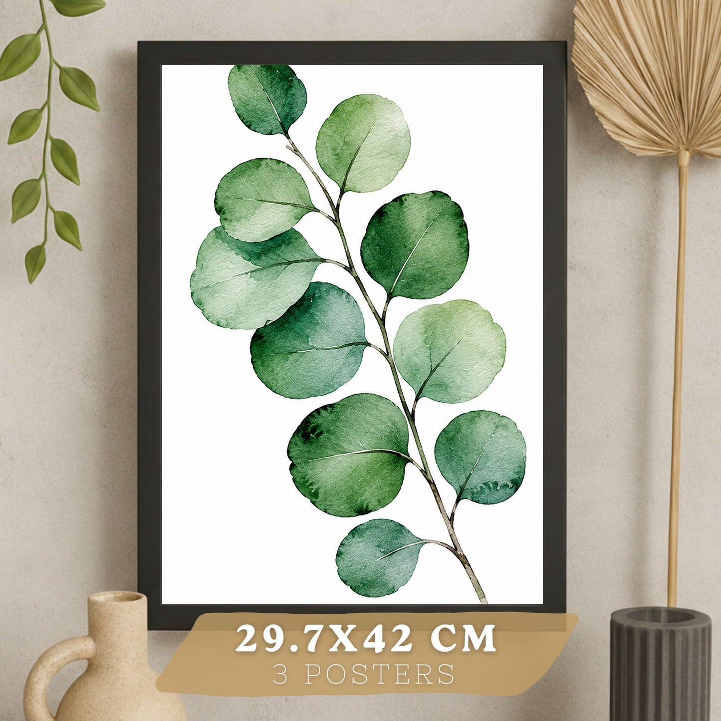 Posters Botánicos Tropicales con Eucalipto, Banano y Monstera