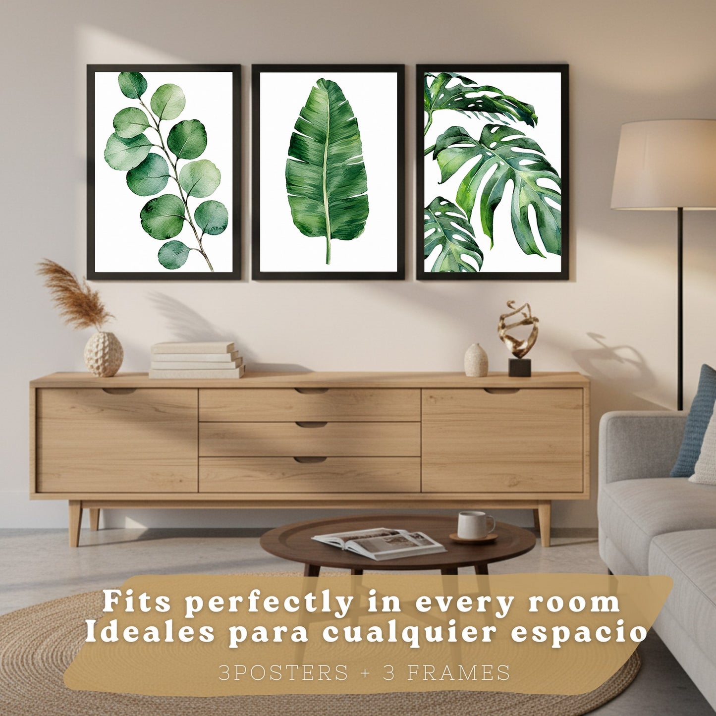 Posters Botánicos Tropicales con Eucalipto, Banano y Monstera
