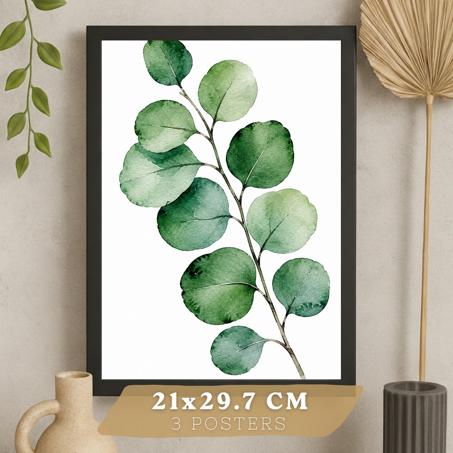 Posters Botánicos Tropicales con Eucalipto, Banano y Monstera