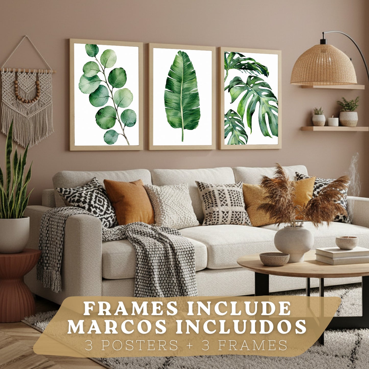 Posters Botánicos Tropicales con Eucalipto, Banano y Monstera