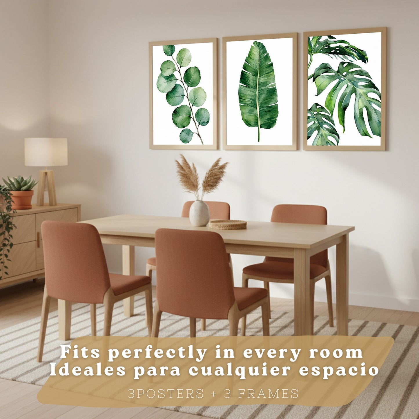 Posters Botánicos Tropicales con Eucalipto, Banano y Monstera