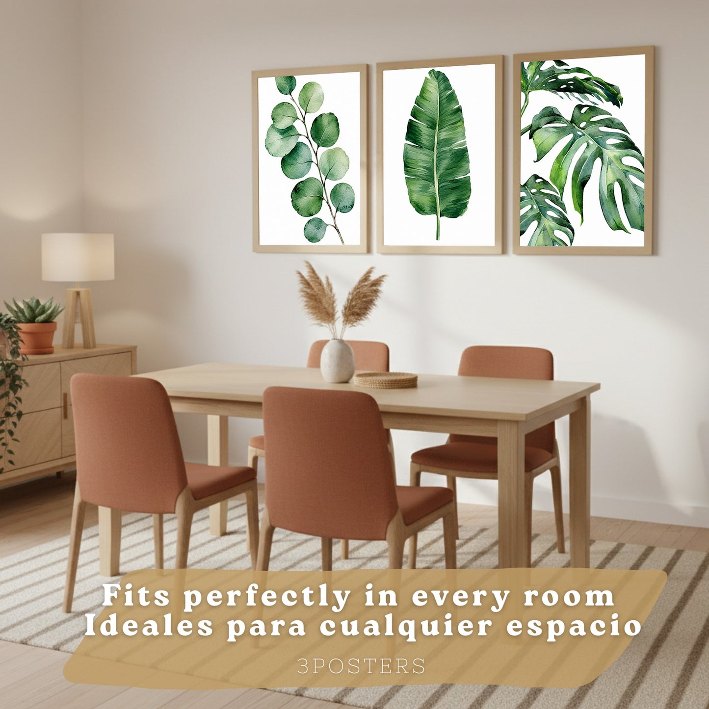 Posters Botánicos Tropicales con Eucalipto, Banano y Monstera