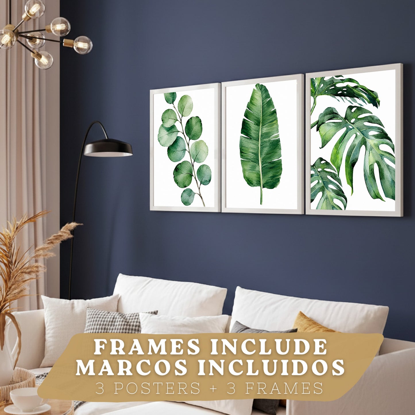 Posters Botánicos Tropicales con Eucalipto, Banano y Monstera