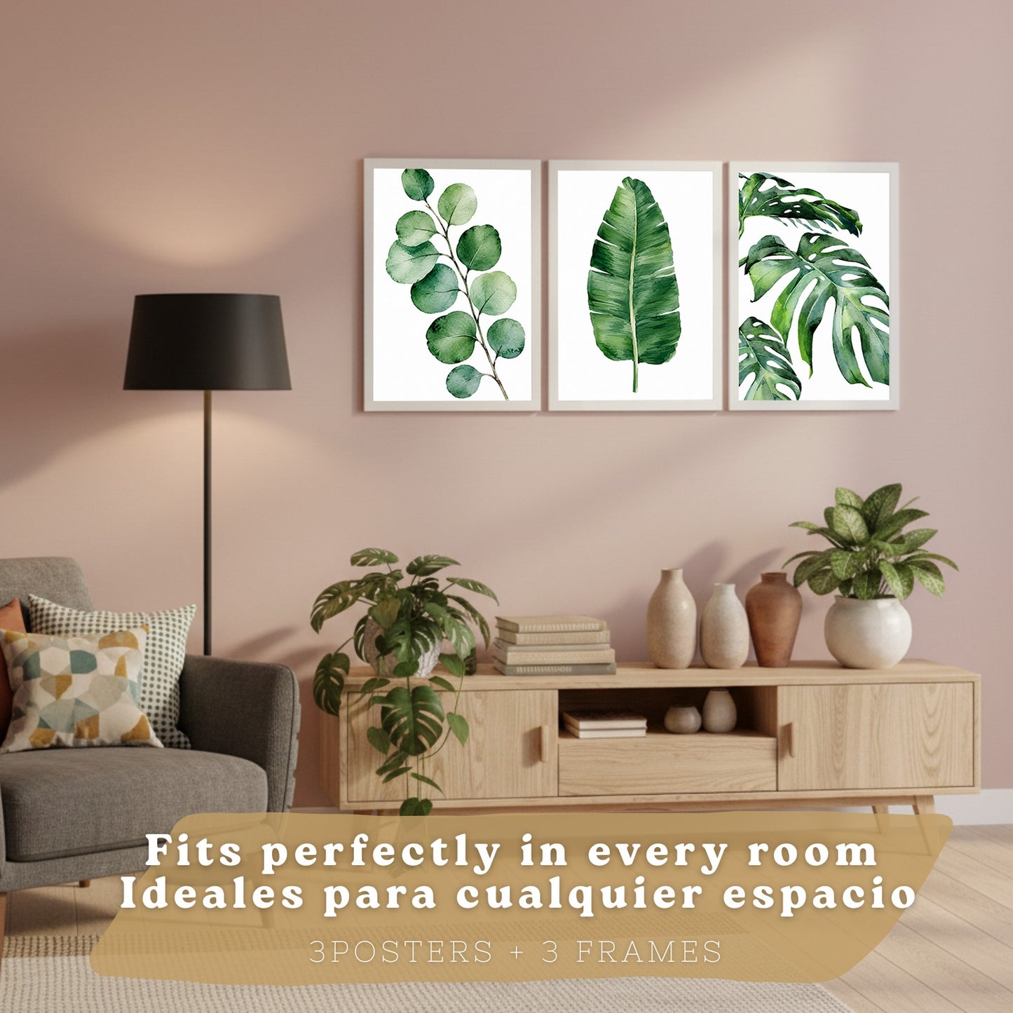 Posters Botánicos Tropicales con Eucalipto, Banano y Monstera
