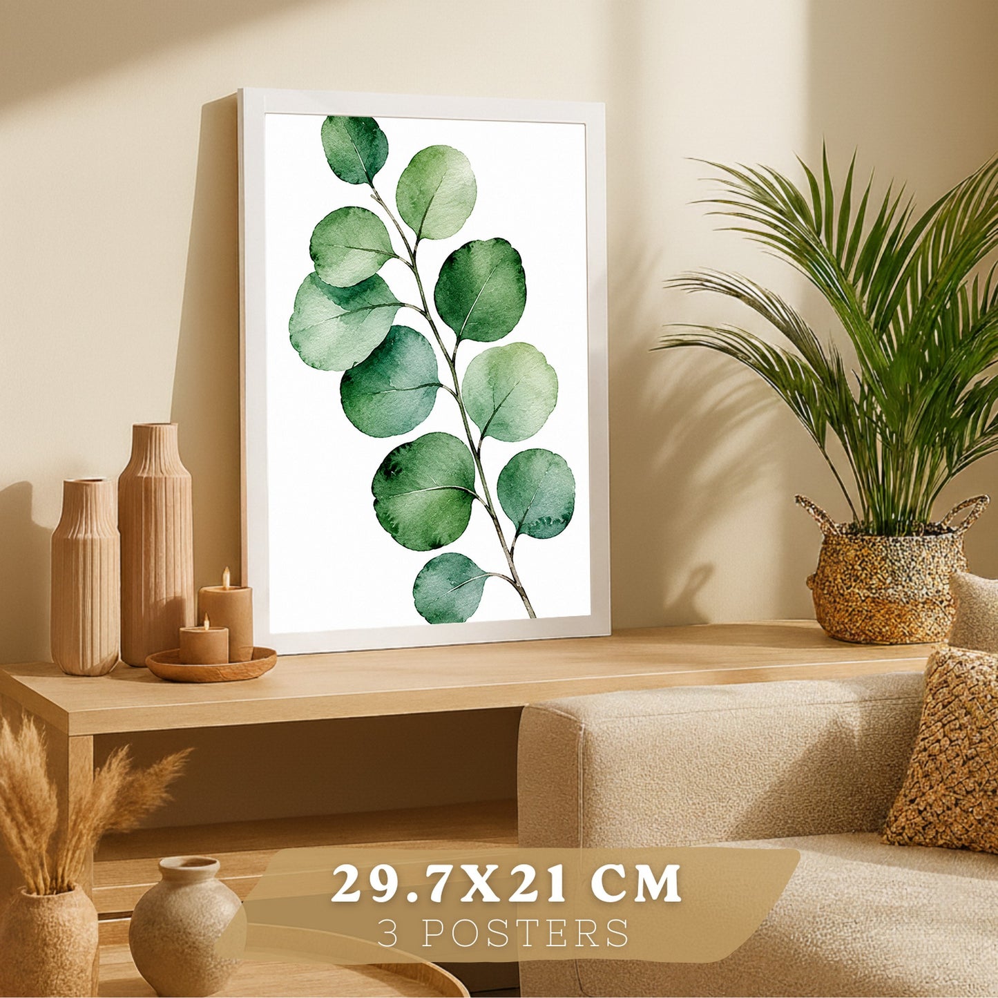 Posters Botánicos Tropicales con Eucalipto, Banano y Monstera