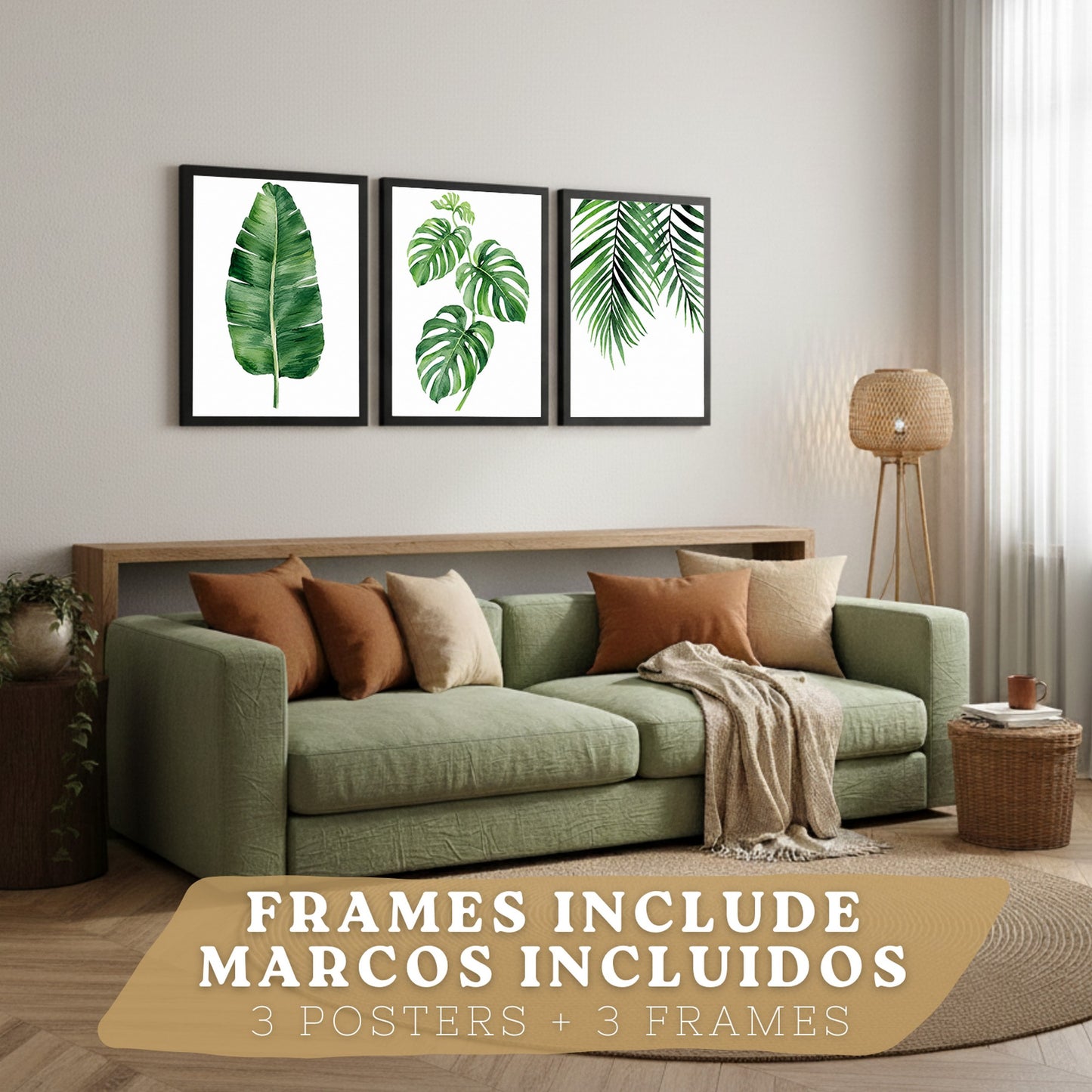 Posters de Hojas Tropicales Monstera, Palma y Hoja de Banano