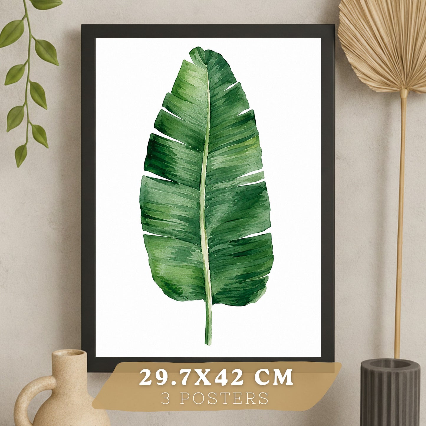 Posters de Hojas Tropicales Monstera, Palma y Hoja de Banano