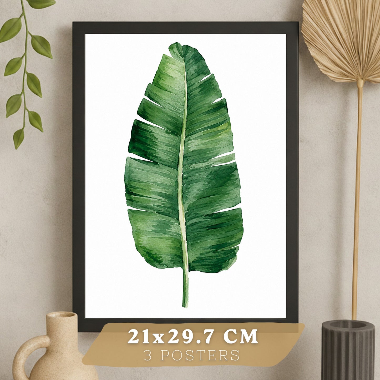Posters de Hojas Tropicales Monstera, Palma y Hoja de Banano