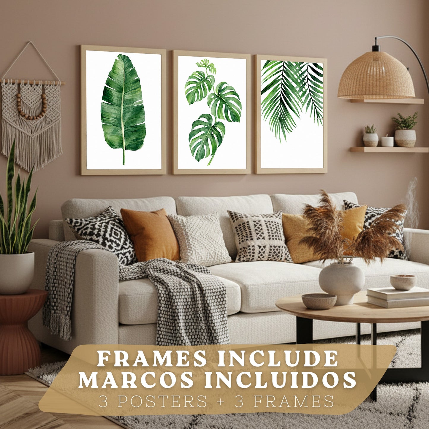 Posters de Hojas Tropicales Monstera, Palma y Hoja de Banano