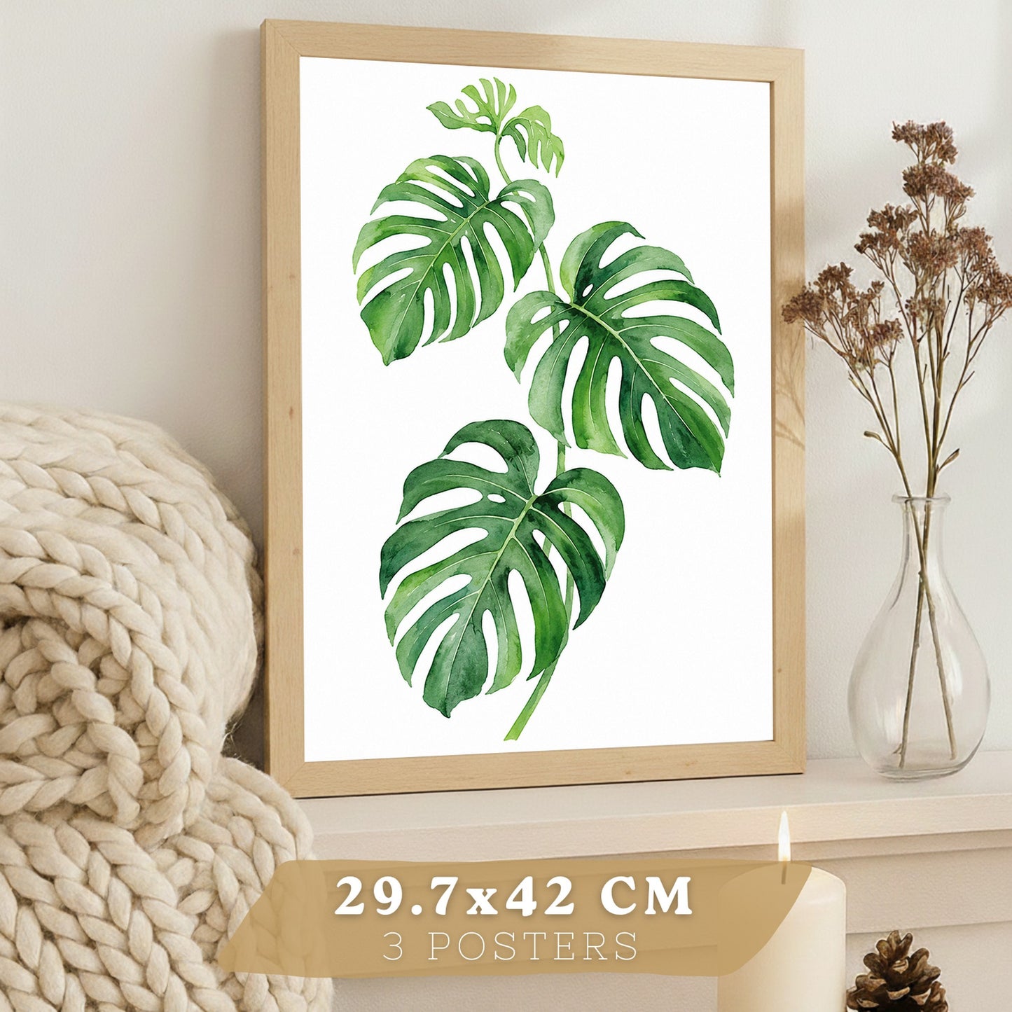 Posters de Hojas Tropicales Monstera, Palma y Hoja de Banano