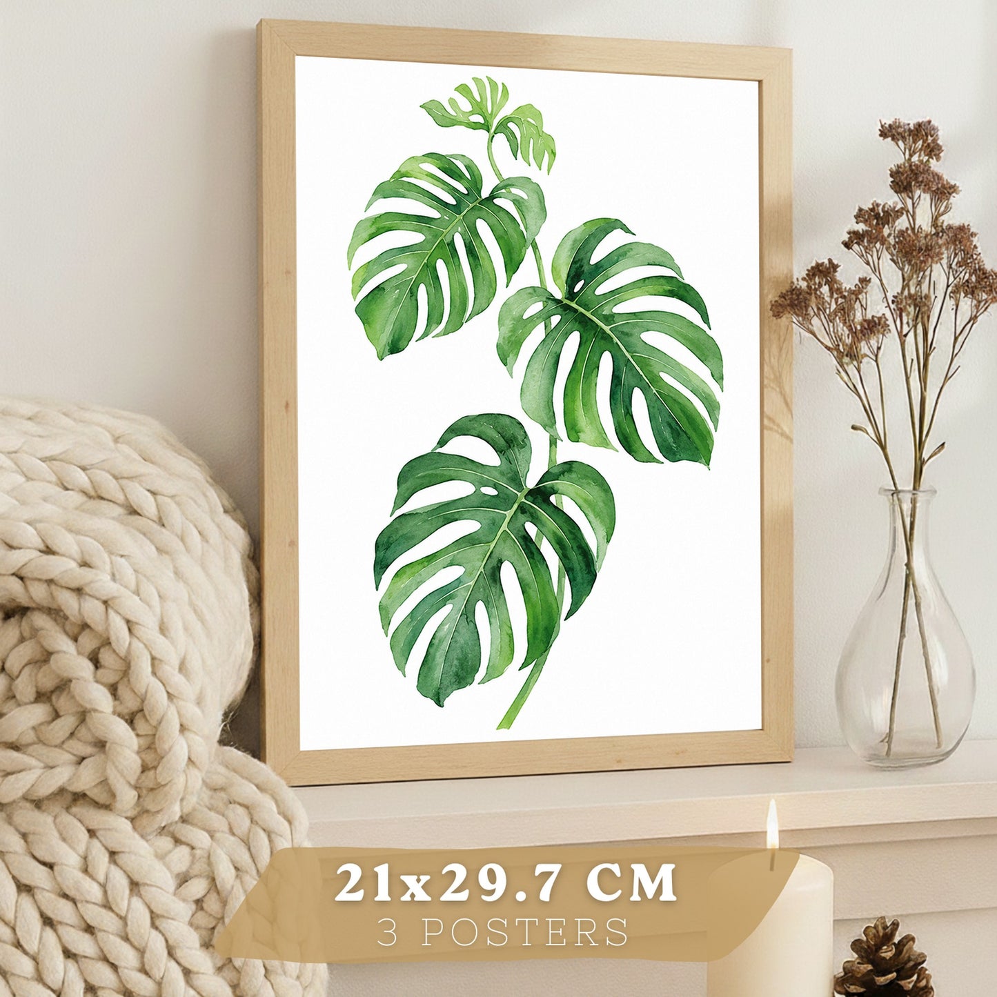 Posters de Hojas Tropicales Monstera, Palma y Hoja de Banano