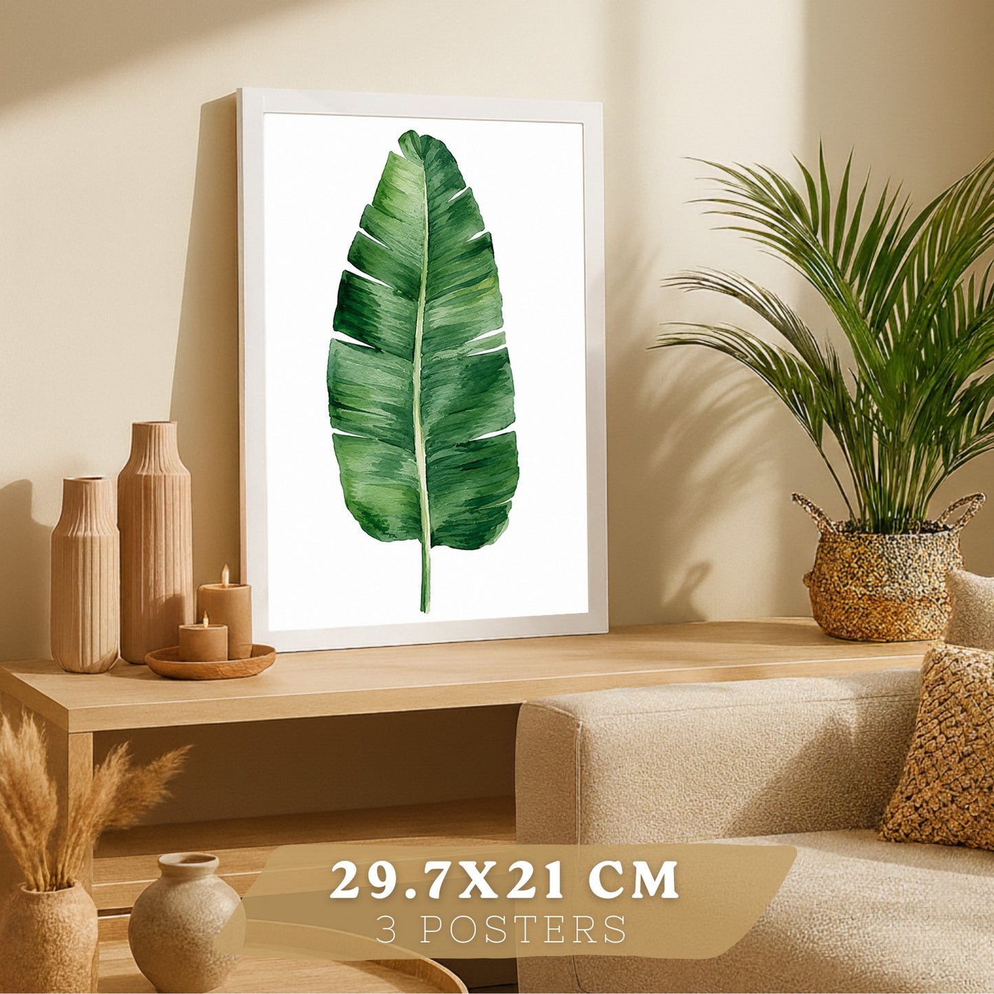 Posters de Hojas Tropicales Monstera, Palma y Hoja de Banano