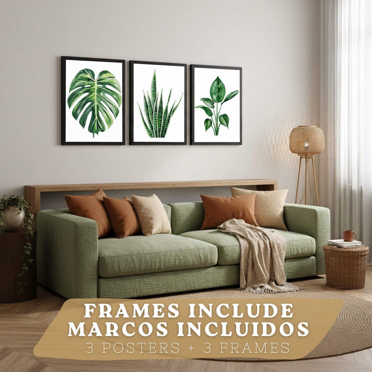 Posters Botánicos Tropicales Monstera, Sansevieria y Arte de Follaje