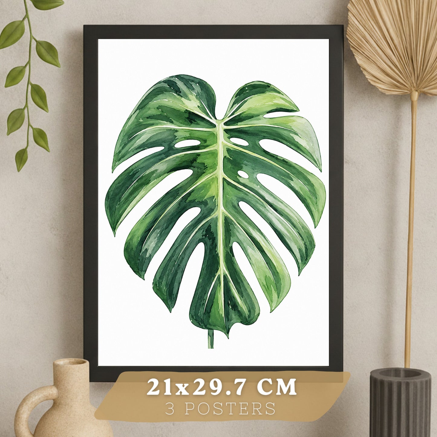 Posters Botánicos Tropicales Monstera, Sansevieria y Arte de Follaje