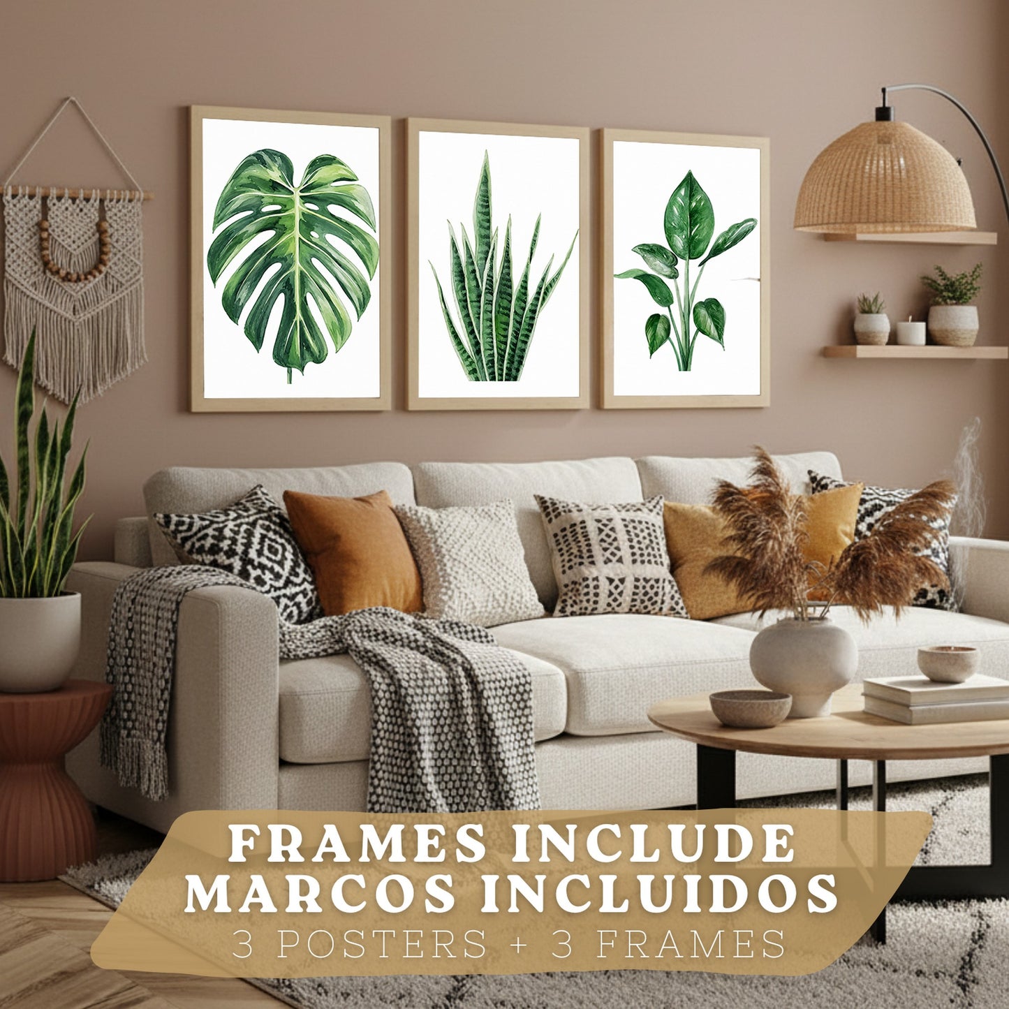 Posters Botánicos Tropicales Monstera, Sansevieria y Arte de Follaje