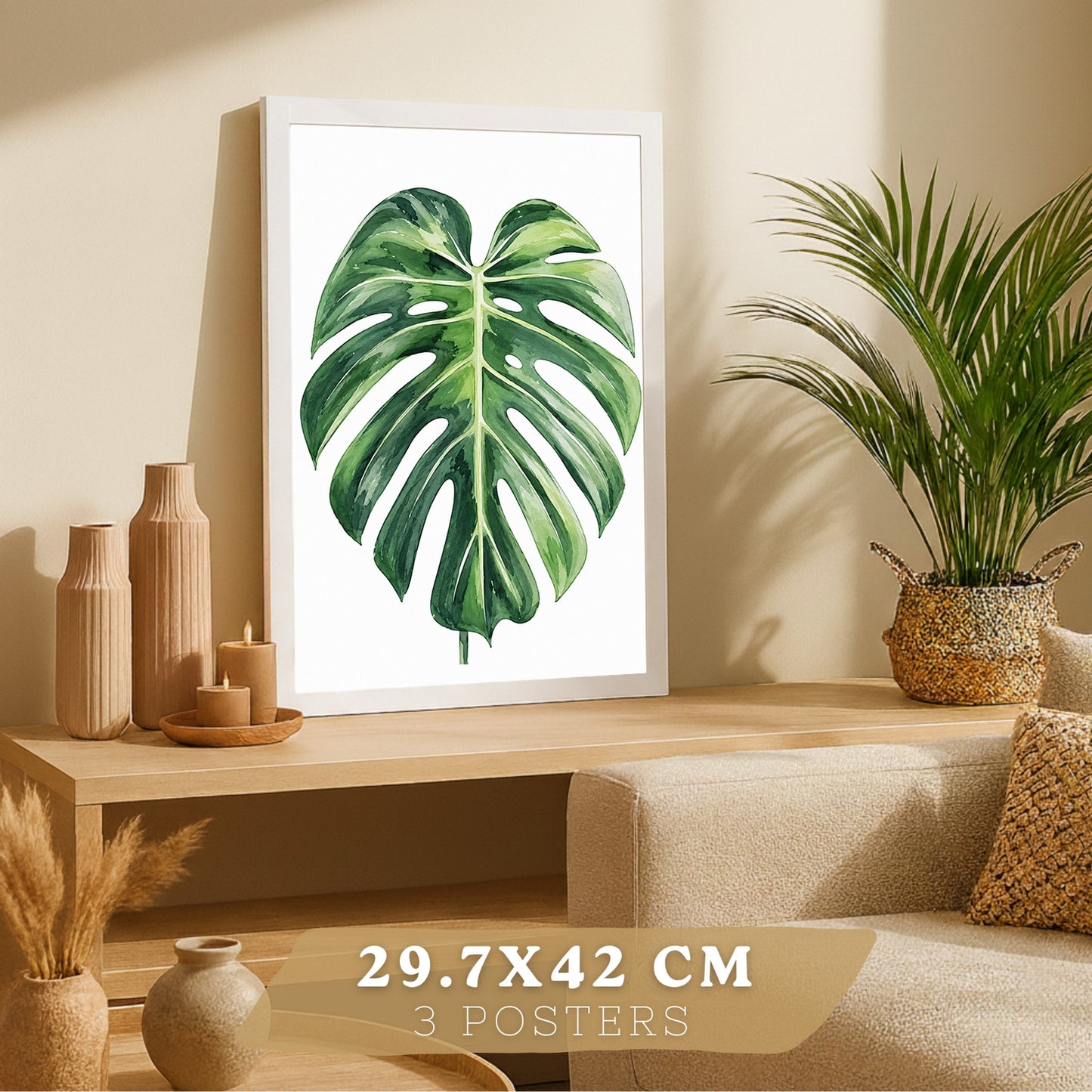 Posters Botánicos Tropicales Monstera, Sansevieria y Arte de Follaje