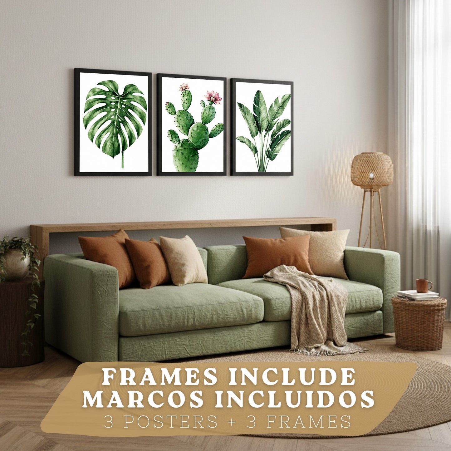 Posters decorativas Botánicos Tropicales con Monstera, Cactus y Palma
