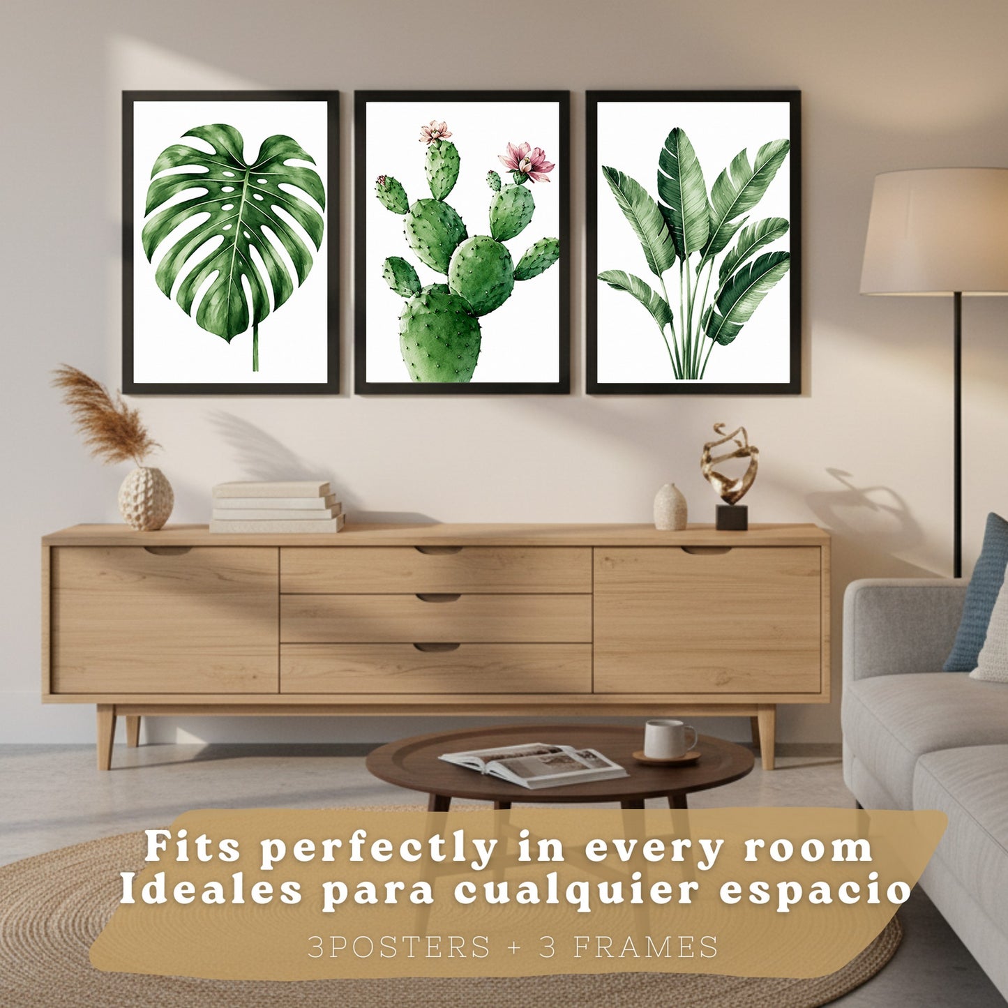 Posters decorativas Botánicos Tropicales con Monstera, Cactus y Palma