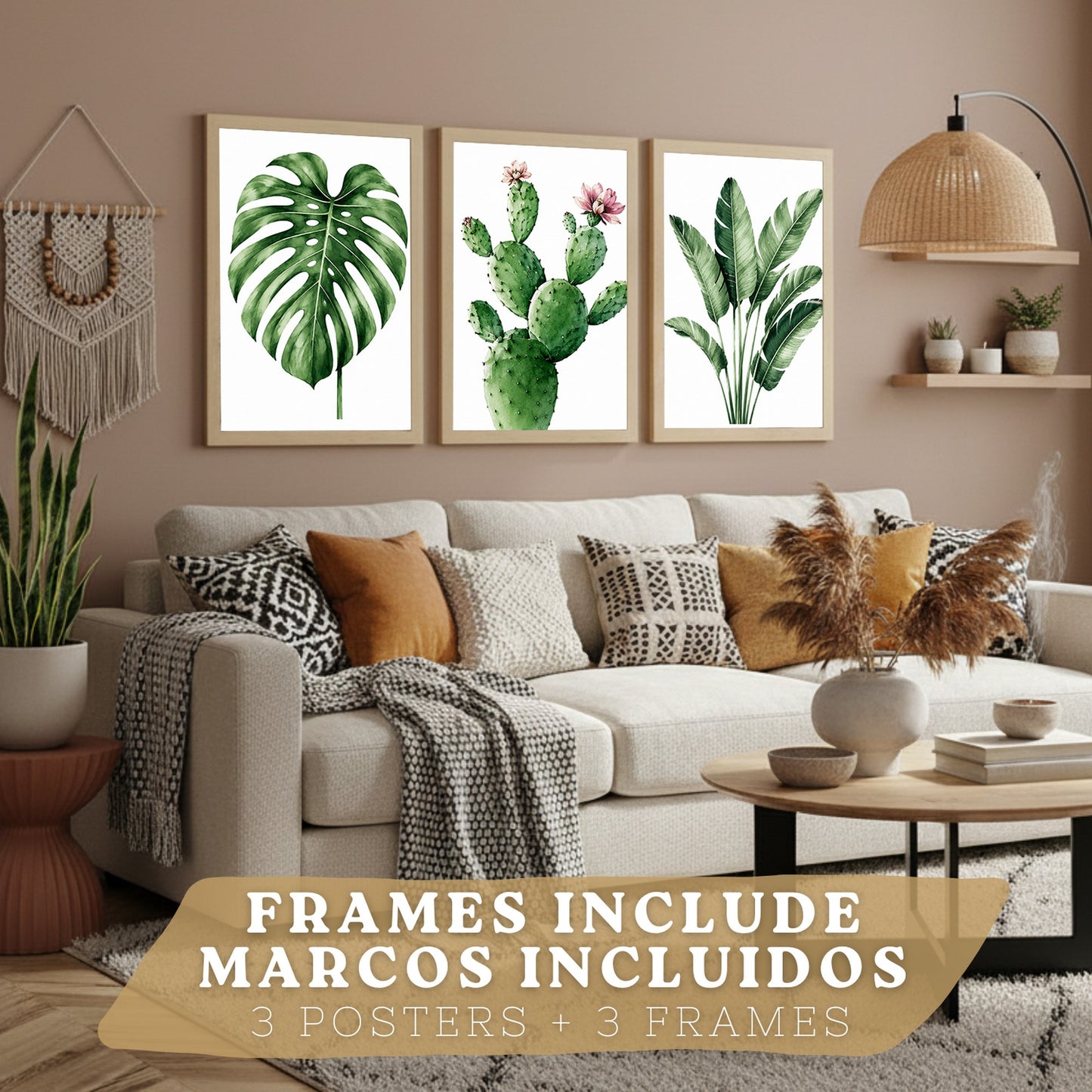 Posters decorativas Botánicos Tropicales con Monstera, Cactus y Palma