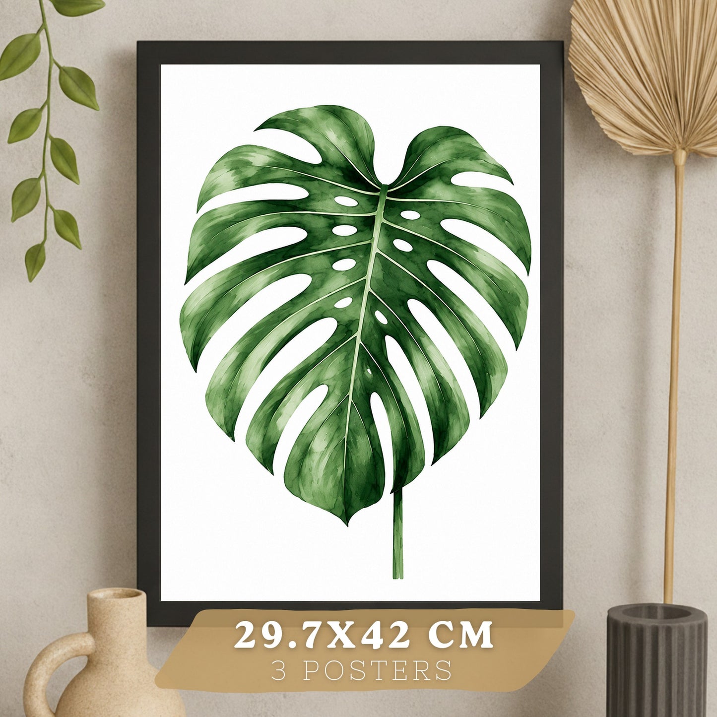 Posters decorativas Botánicos Tropicales con Monstera, Cactus y Palma