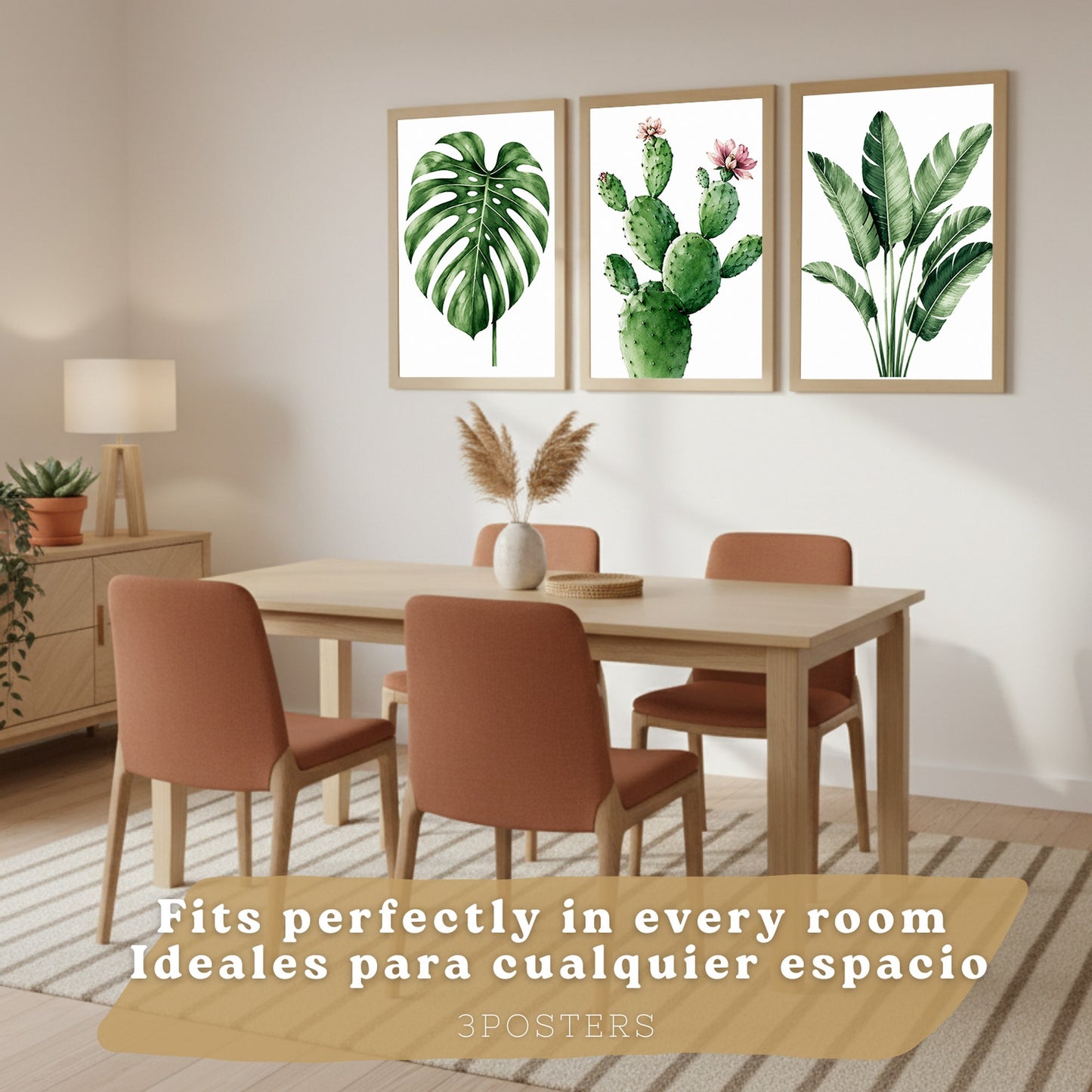 Posters decorativas Botánicos Tropicales con Monstera, Cactus y Palma
