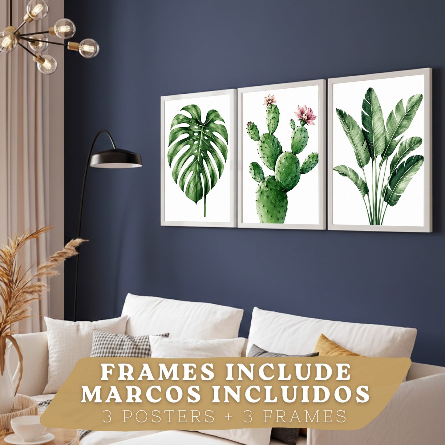 Posters decorativas Botánicos Tropicales con Monstera, Cactus y Palma