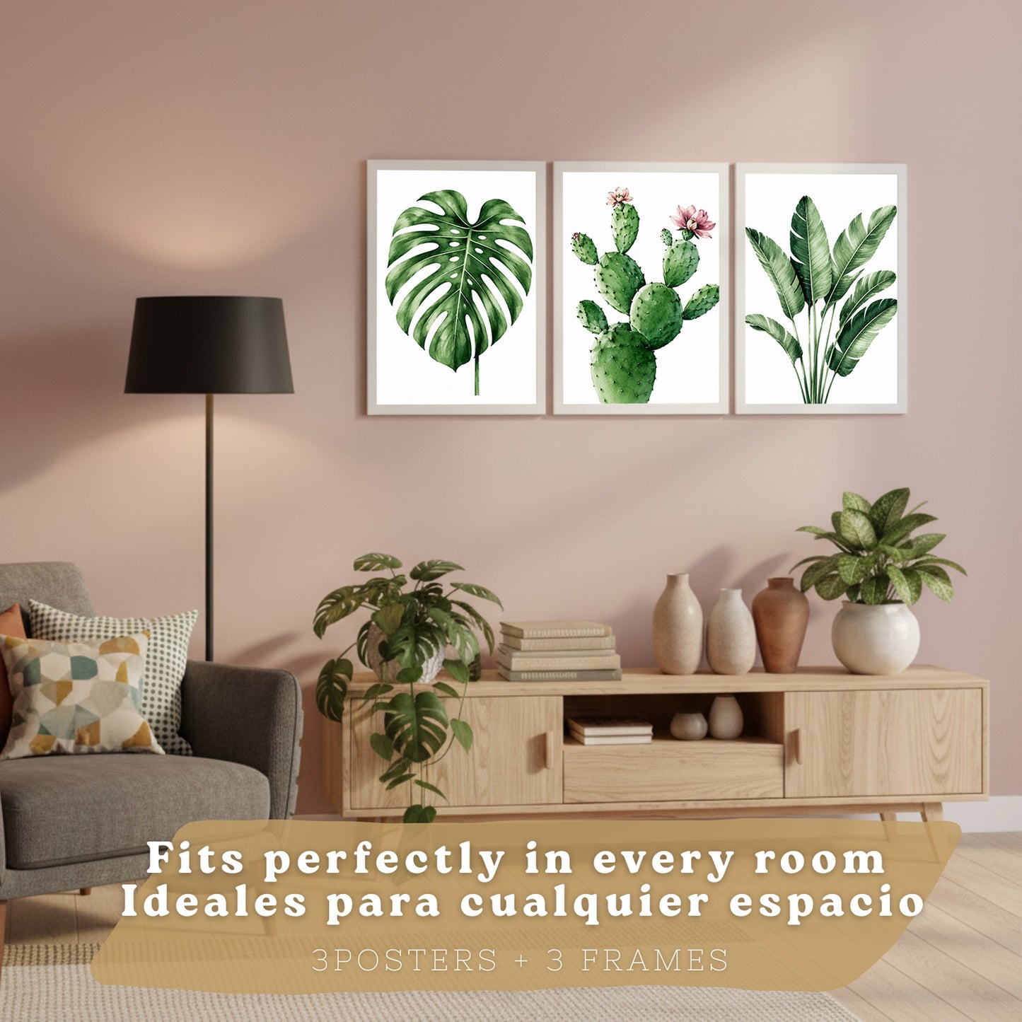 Posters decorativas Botánicos Tropicales con Monstera, Cactus y Palma