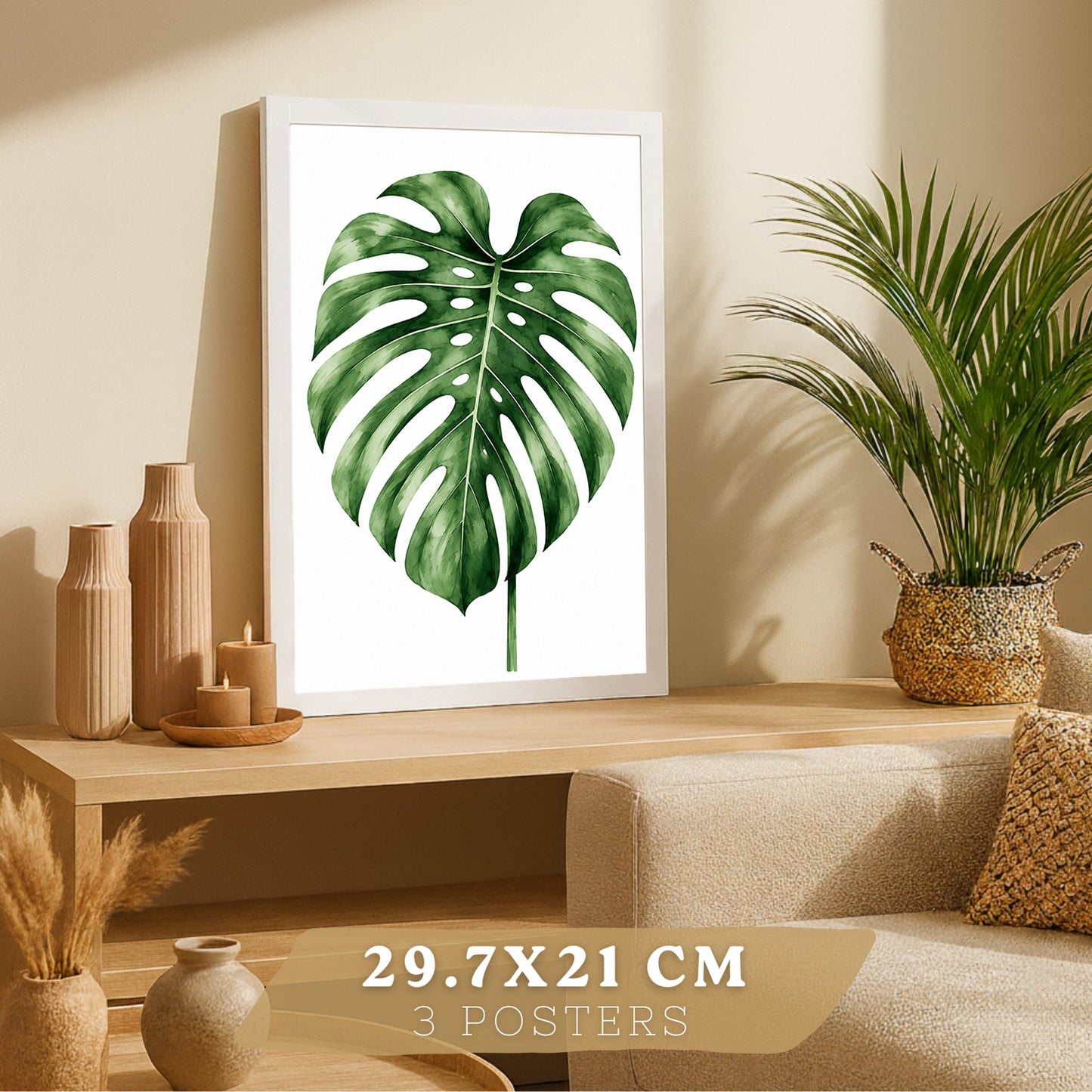Posters decorativas Botánicos Tropicales con Monstera, Cactus y Palma