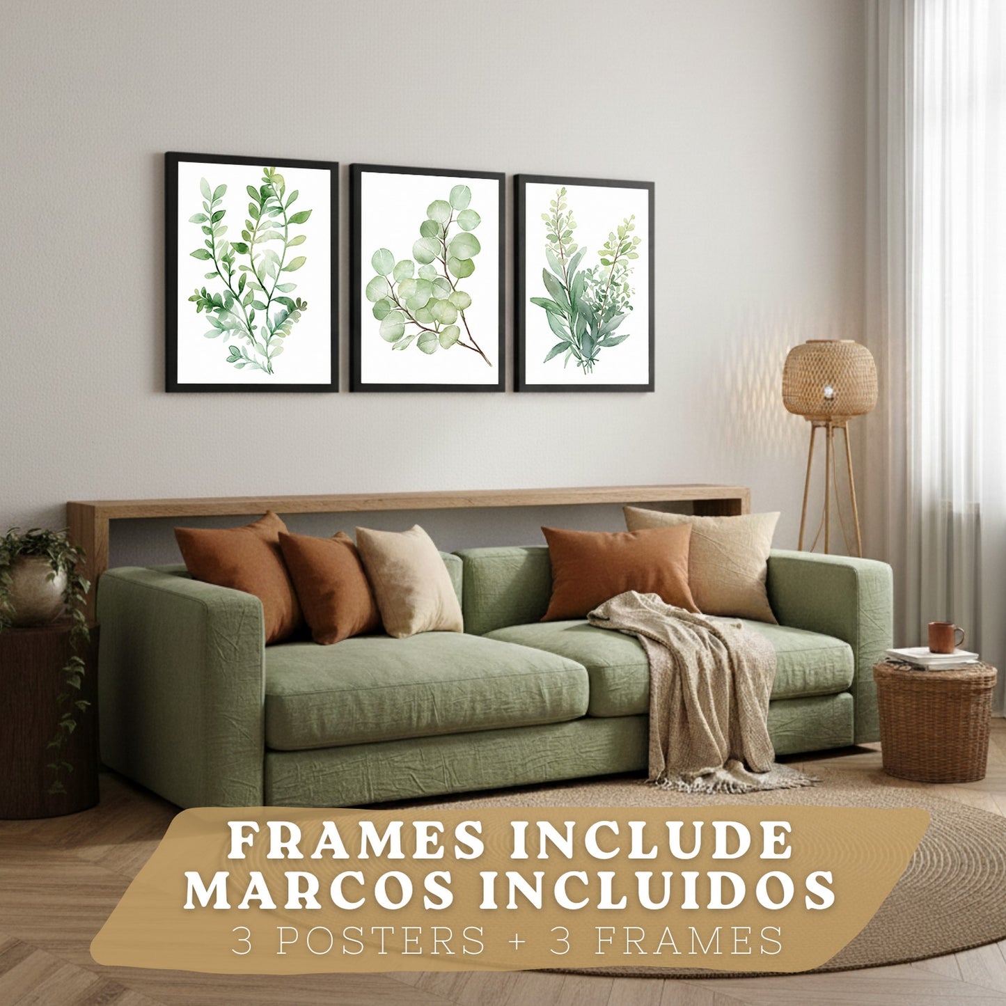 Posters Botánicos de Eucalipto con Hojas Verdes Acuarela