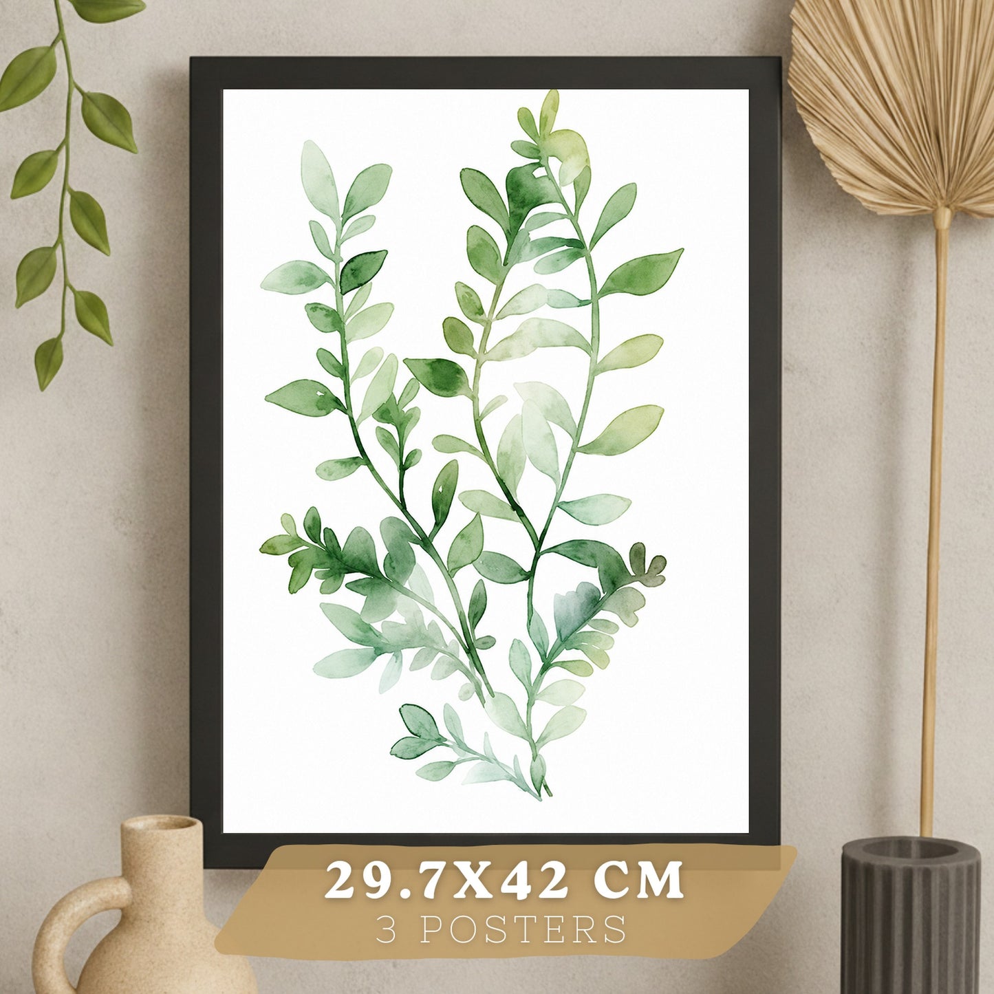 Posters Botánicos de Eucalipto con Hojas Verdes Acuarela