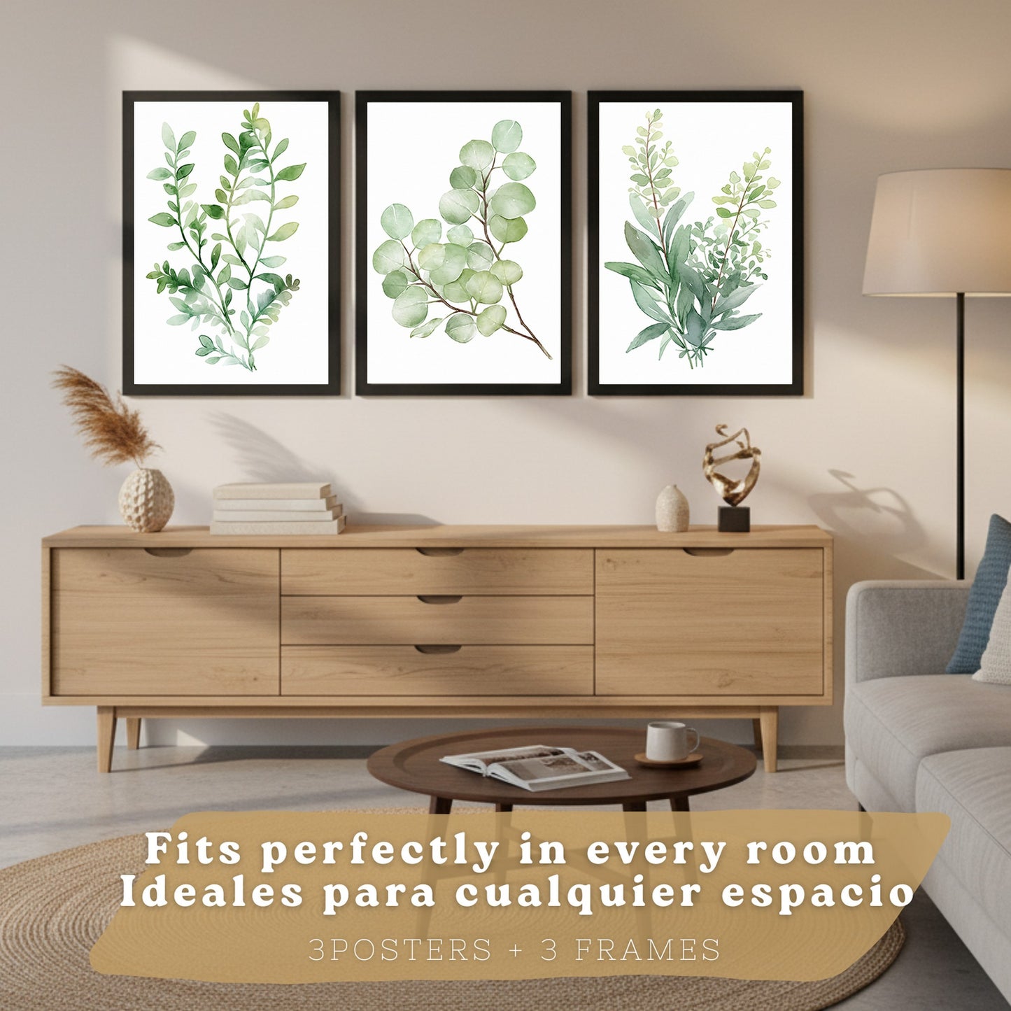 Posters Botánicos de Eucalipto con Hojas Verdes Acuarela