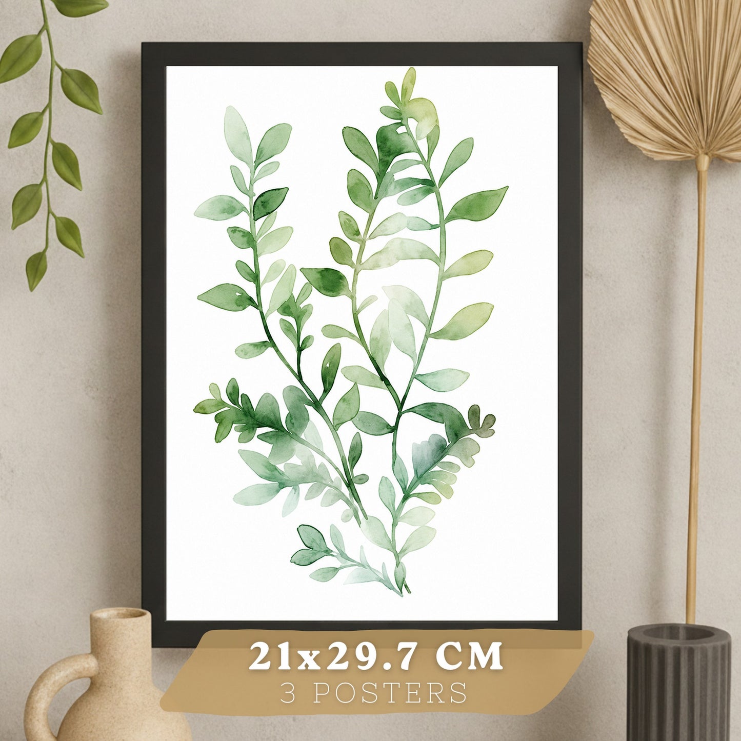 Posters Botánicos de Eucalipto con Hojas Verdes Acuarela