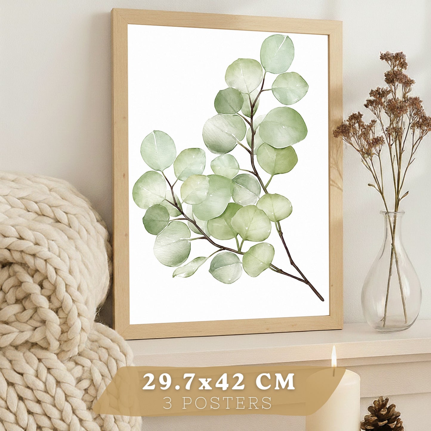 Posters de Hojas de Eucalipto con Arte Botánico Acuarela