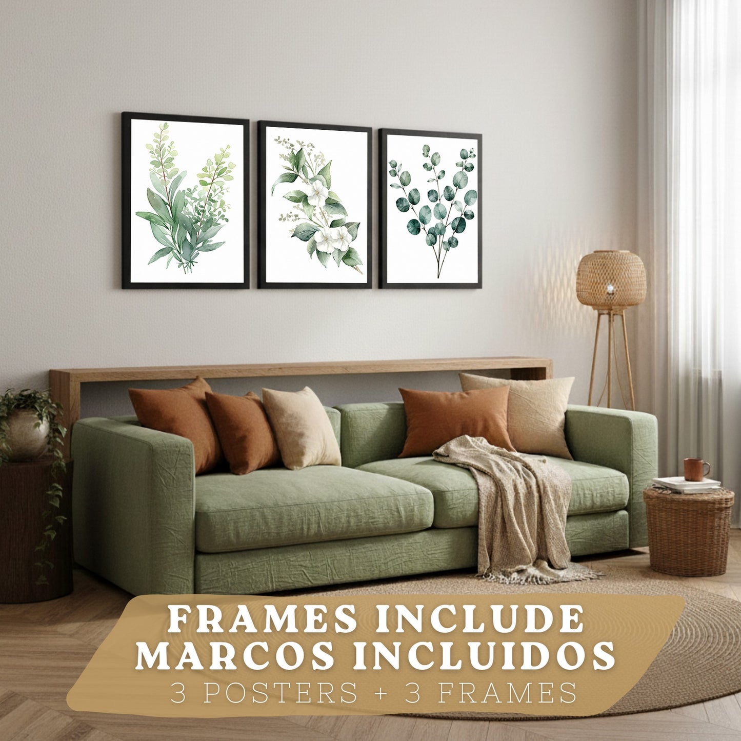 Posters Botánicos con Eucalipto y Arte Floral Blanco