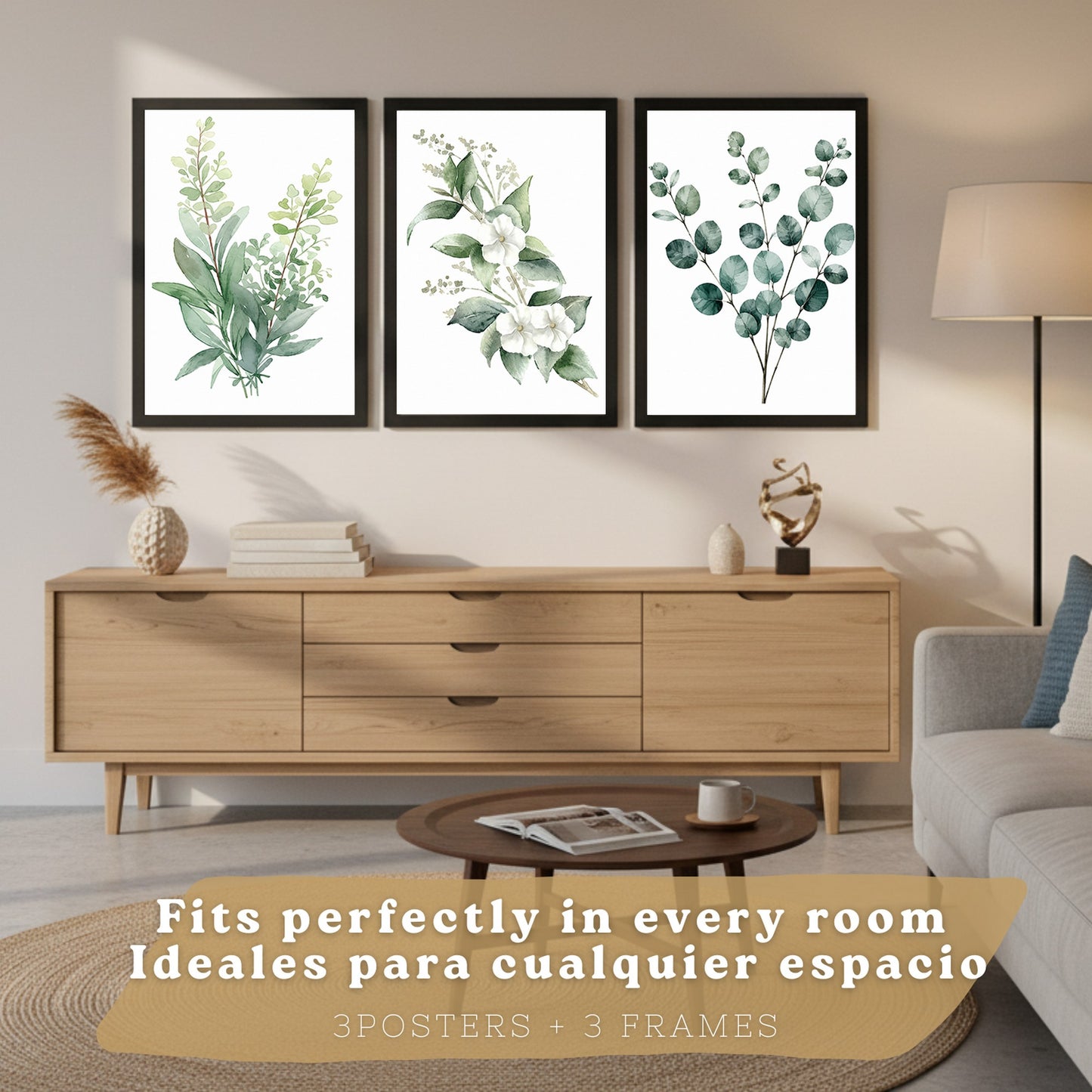 Posters Botánicos con Eucalipto y Arte Floral Blanco