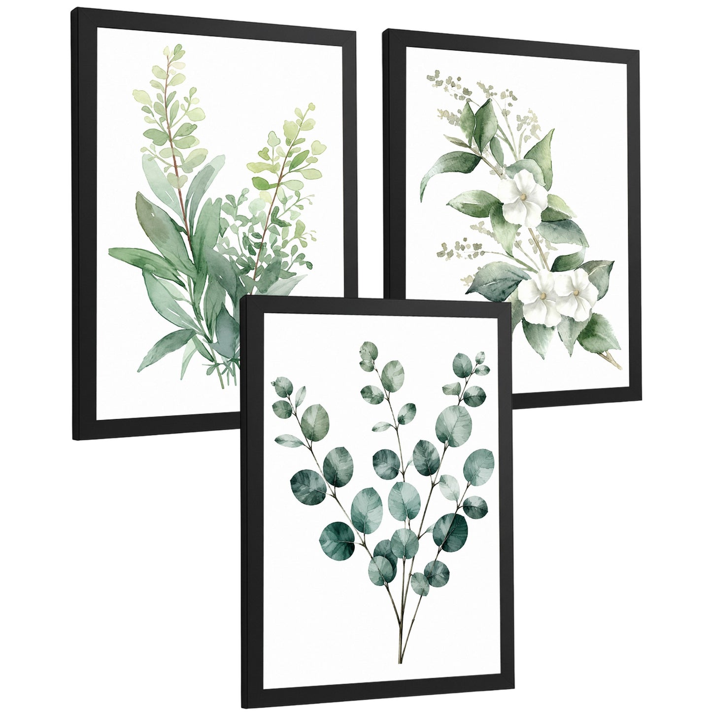 Posters Botánicos con Eucalipto y Arte Floral Blanco