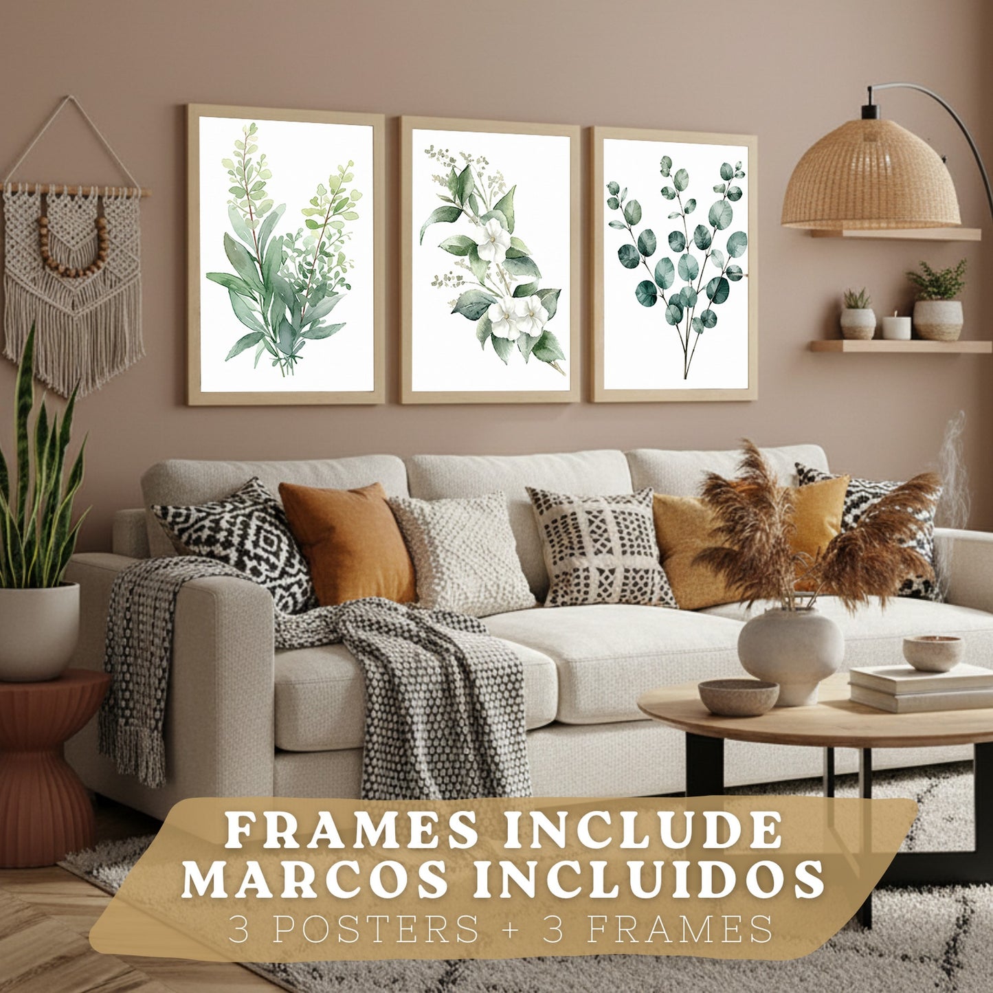 Posters Botánicos con Eucalipto y Arte Floral Blanco