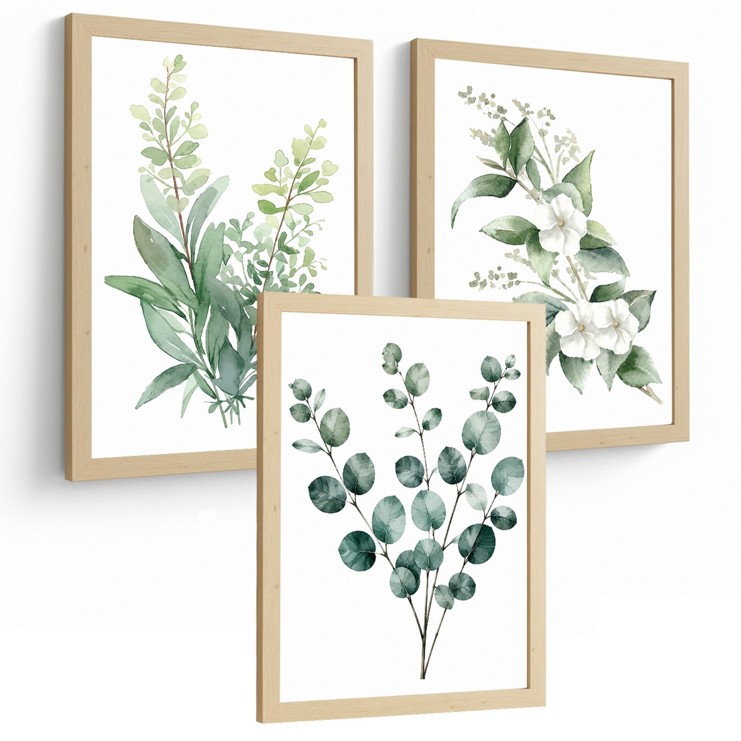 Posters Botánicos con Eucalipto y Arte Floral Blanco