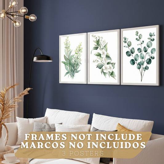 Posters Botánicos con Eucalipto y Arte Floral Blanco