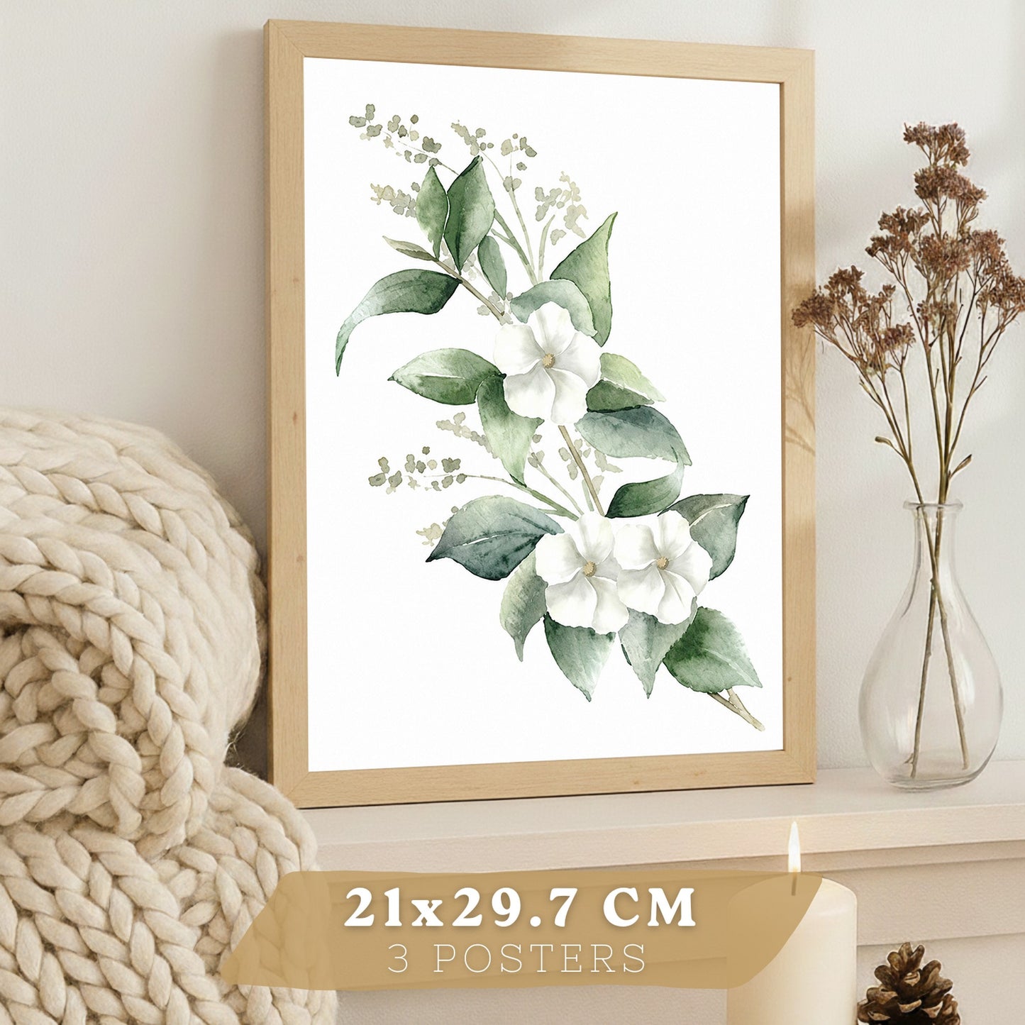 Posters Botánicos con Eucalipto y Arte Floral Blanco