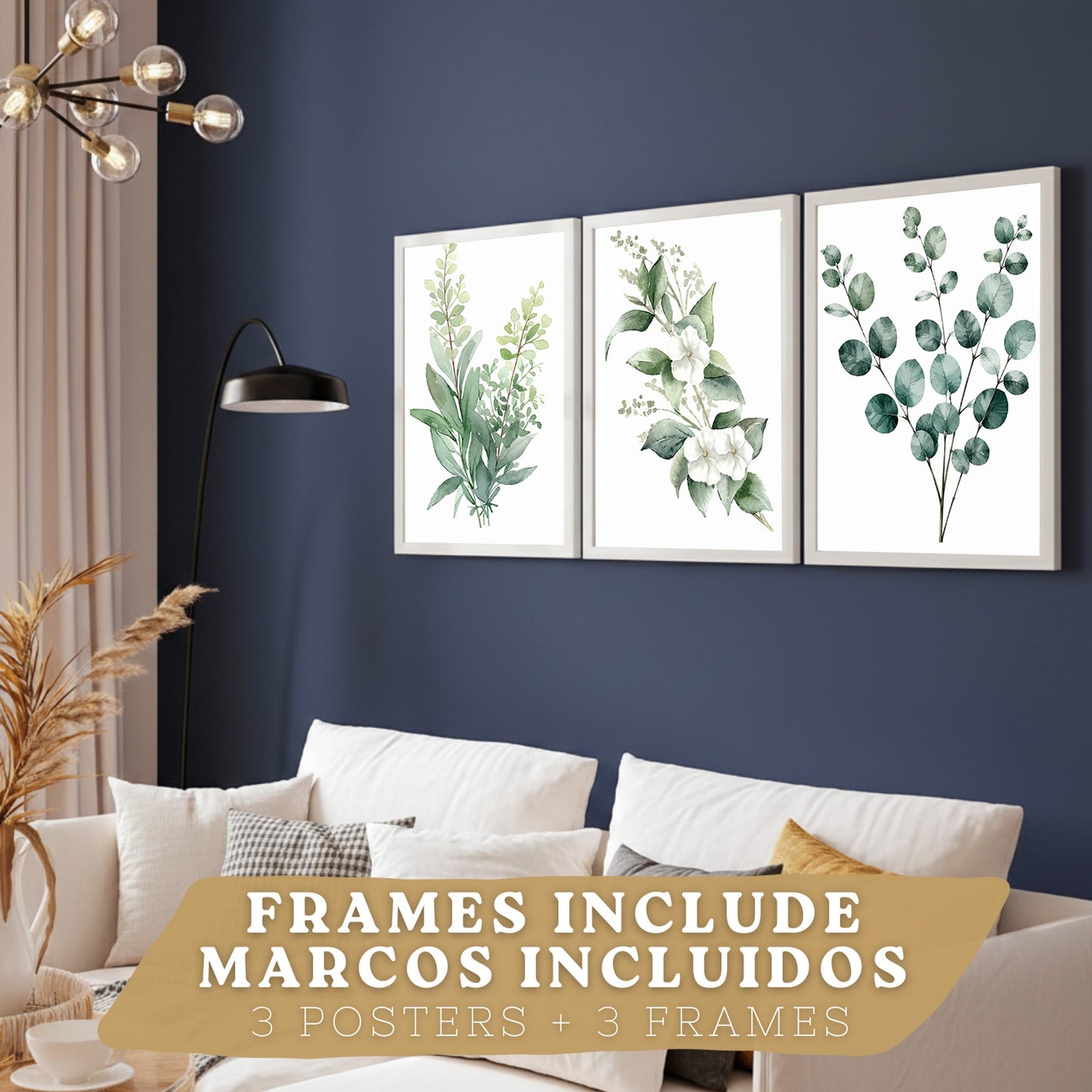 Posters Botánicos con Eucalipto y Arte Floral Blanco