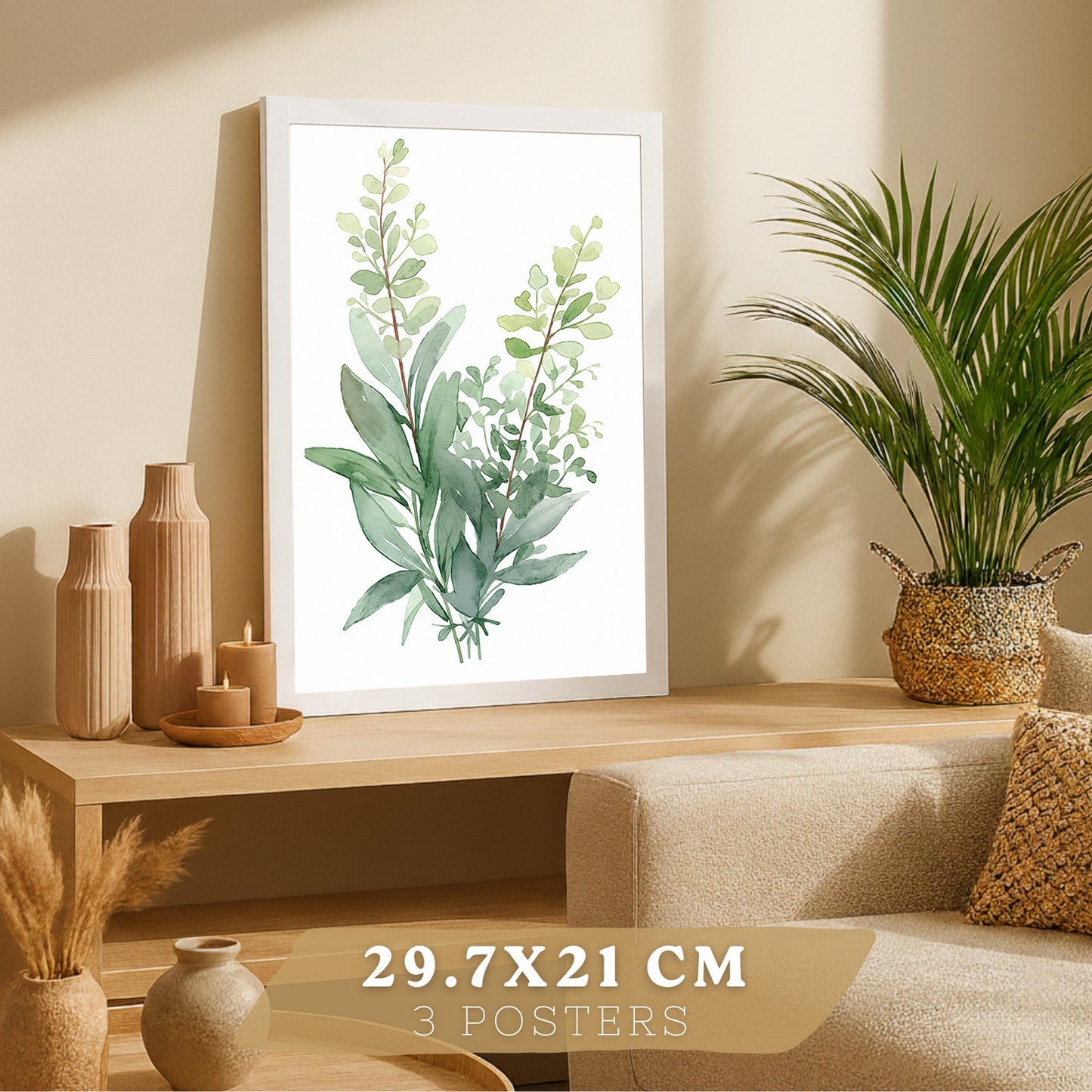 Posters Botánicos con Eucalipto y Arte Floral Blanco