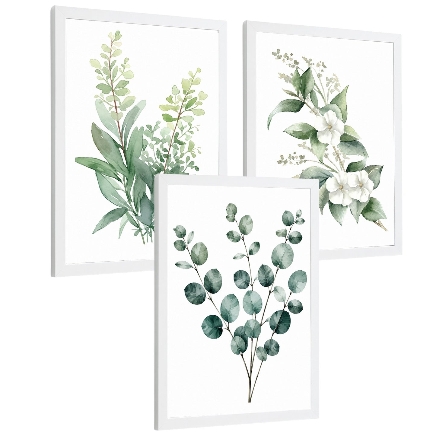 Posters Botánicos con Eucalipto y Arte Floral Blanco