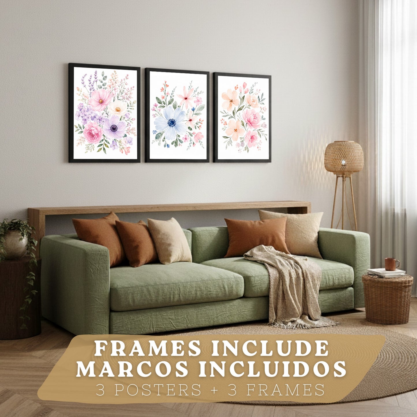 Posters Florales Pastel con Arte de Ramos de Flores Acuarela