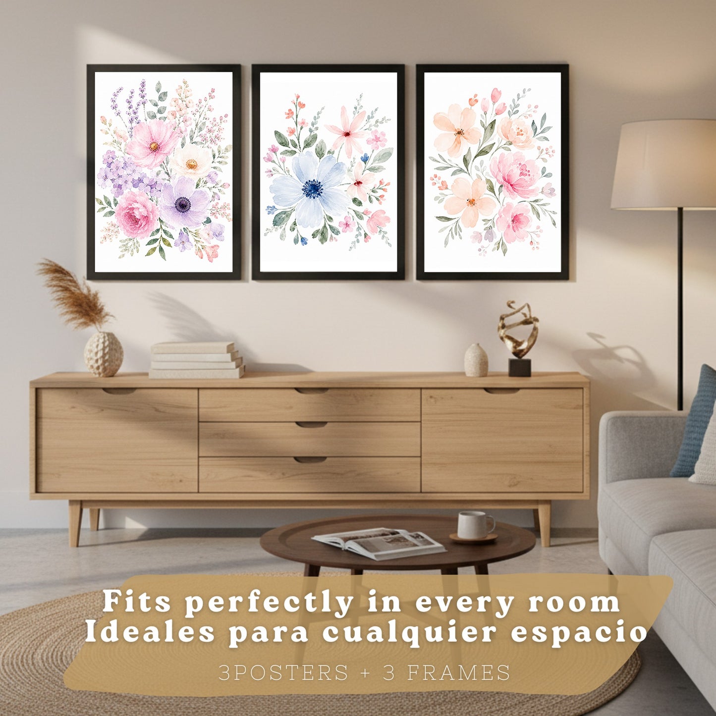 Posters Florales Pastel con Arte de Ramos de Flores Acuarela
